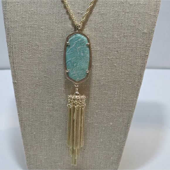 Kendra Scott Veined Turquoise?‎ and Gold Plated Tassel Rayne Necklace